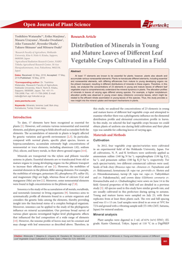 Distribution of Minerals in Young and Mature Leaves of Different Leaf Vegetable Crops Cultivated in a Field