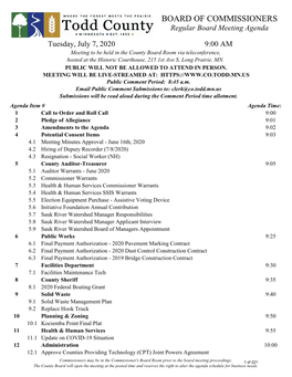 BOARD of COMMISSIONERS Regular Board Meeting Agenda