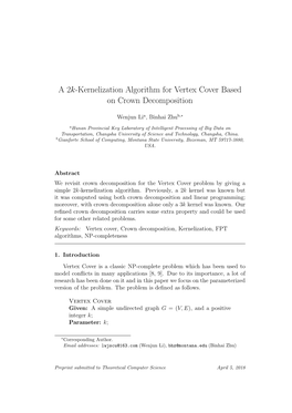 A 2K-Kernelization Algorithm for Vertex Cover Based on Crown