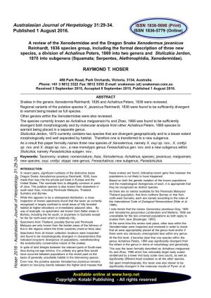 Australasian Journal of Herpetology 29 Australasian Journal of Herpetology 31:29-34