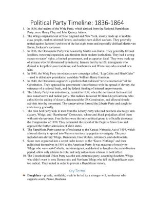 Political Party Timeline: 1836-1864 1