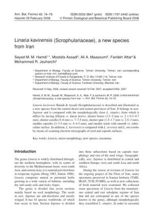 Linaria Kavirensis (Scrophulariaceae), a New Species from Iran