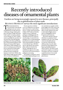 Recently Introduced Diseases of Ornamental Plants Gardens Are Being Increasingly Exposed to New Diseases, Principally Due to Globalization of Plant Trade
