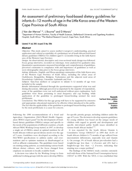 An Assessment of Preliminary Food-Based Dietary Guidelines for Infants 6–12 Months of Age in the Little Karoo Area of the Western Cape Province of South Africa