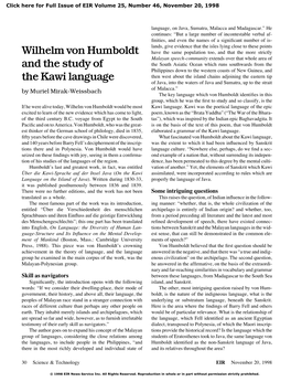Wilhelm Von Humboldt and the Study of the Kawi Language