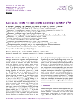 Article Is Available Online at Doi:10.5194/Cp-11-1375-2015-Supplement
