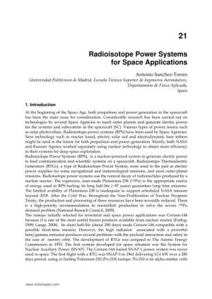 Radioisotope Power Systems for Space Applications