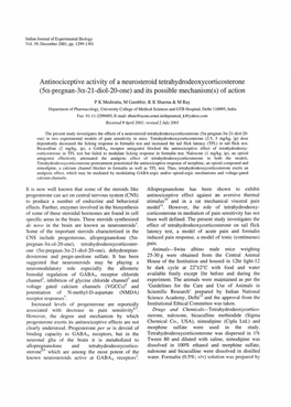 Antinociceptive Activity of a Neurosteroid Tetrahydrodeoxycorticosterone (5Cx-Pregnan-3Cx-21-Diol-20-One) and Its Possible Mechanism(S) of Action