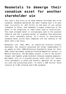 Neometals to Demerge Their Vanadium Asset for Another Shareholder Win