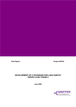 Development of a Technique for Lake Habitat Survey (Lhs): Phase 2