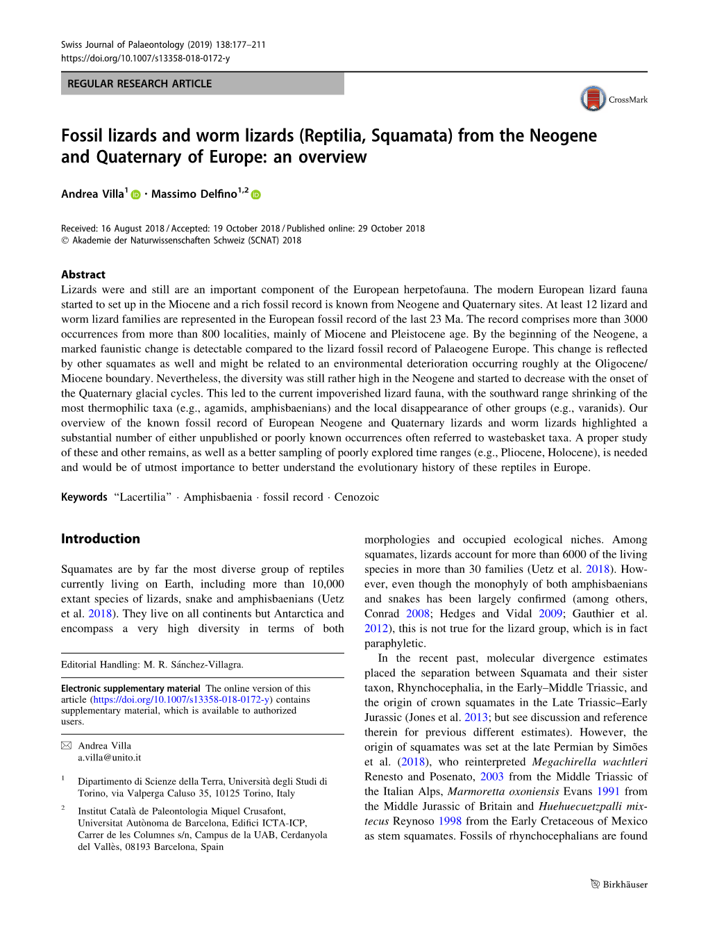 Fossil Lizards and Worm Lizards (Reptilia, Squamata) from the Neogene and Quaternary of Europe: an Overview