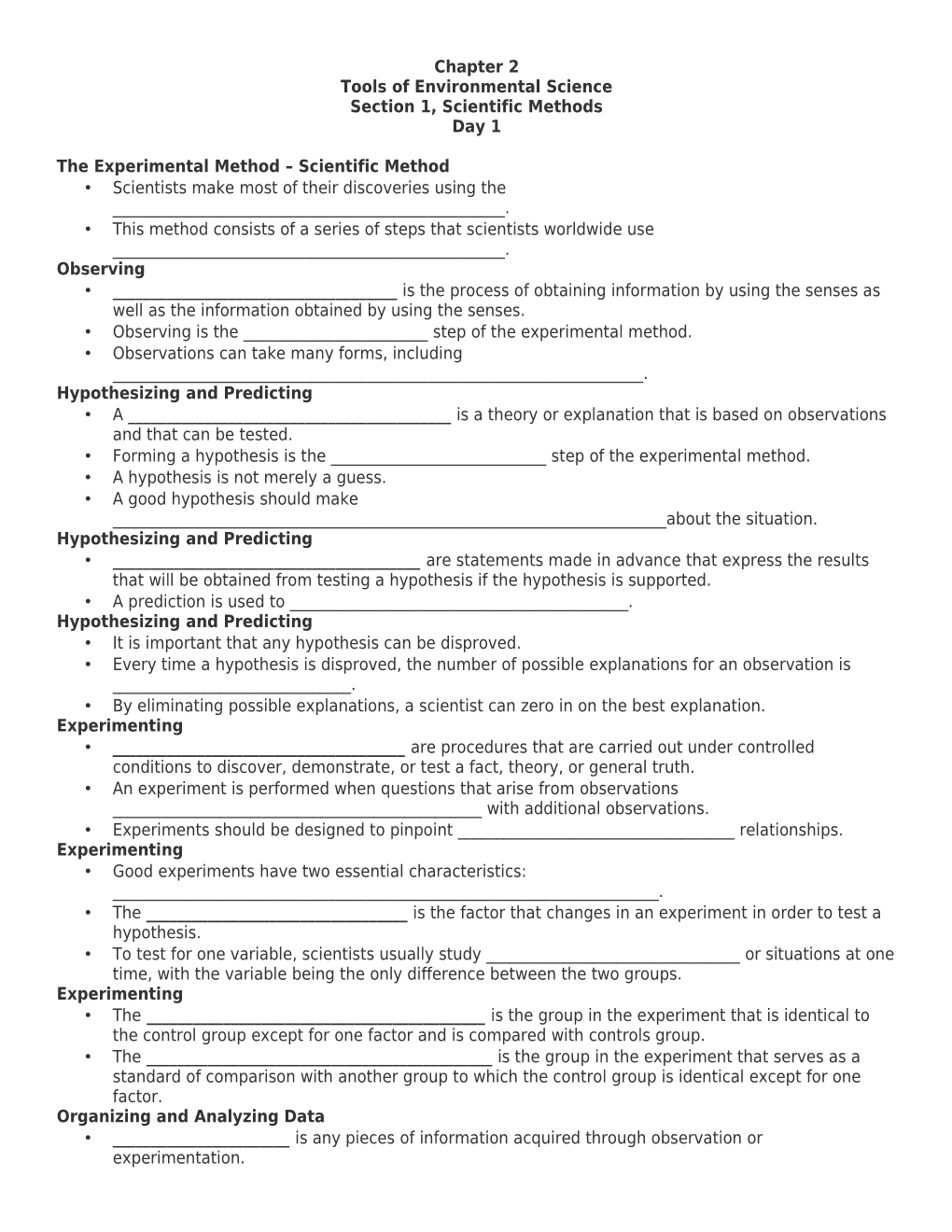 The Experimental Method Scientific Method