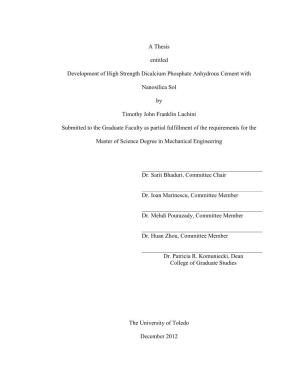 A Thesis Entitled Development of High Strength Dicalcium Phosphate