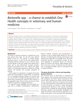 Bartonella Spp. - a Chance to Establish One Health Concepts in Veterinary and Human Medicine Yvonne Regier1, Fiona O’Rourke1 and Volkhard A