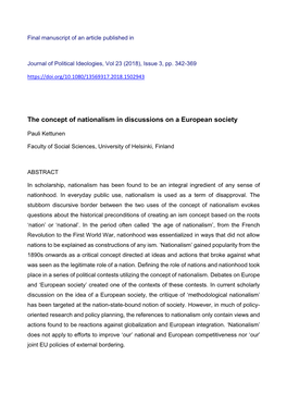 The Concept of Nationalism in Discussions on a European Society