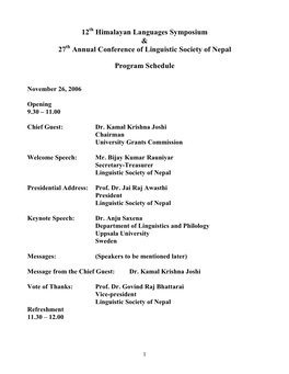 12Th Himalayan Languages Symposium & 27Th Annual
