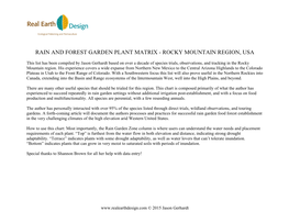 Rain and Forest Garden Plant Matrix - Rocky Mountain Region, Usa