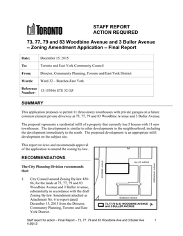 73, 77, 79 and 83 Woodbine Avenue and 3 Buller Avenue – Zoning Amendment Application – Final Report