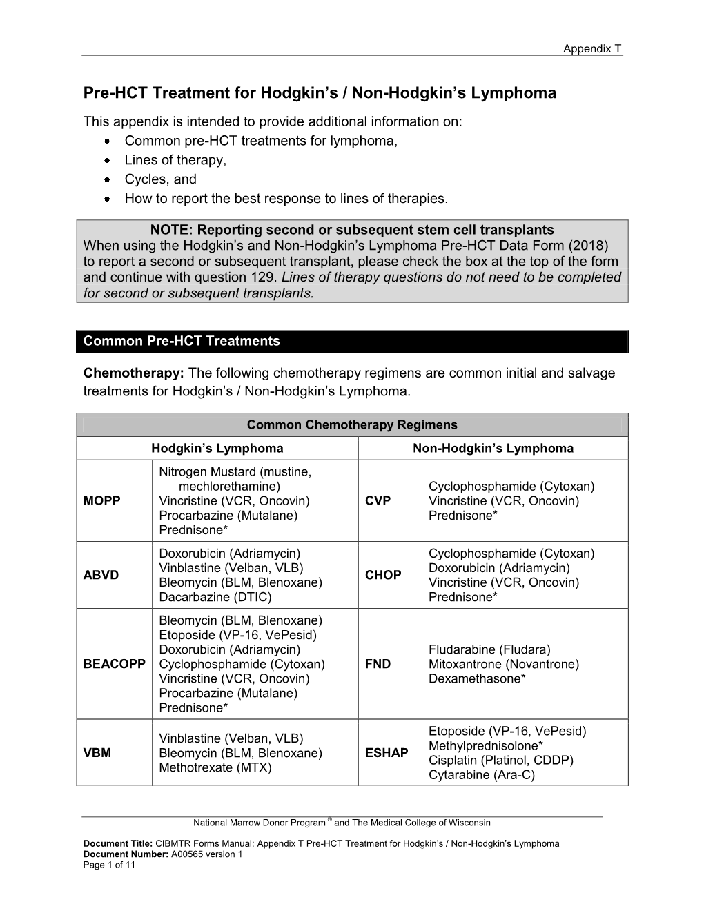 Pre-HCT Treatment for Hodgkin's / Non-Hodgkin's Lymphoma