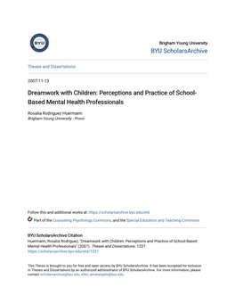 Dreamwork with Children: Perceptions and Practice of School- Based Mental Health Professionals