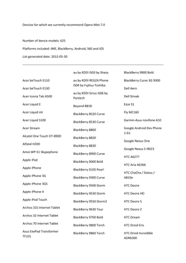 Devices for Which We Currently Recommend Opera Mini 7.0 Number of Device Models