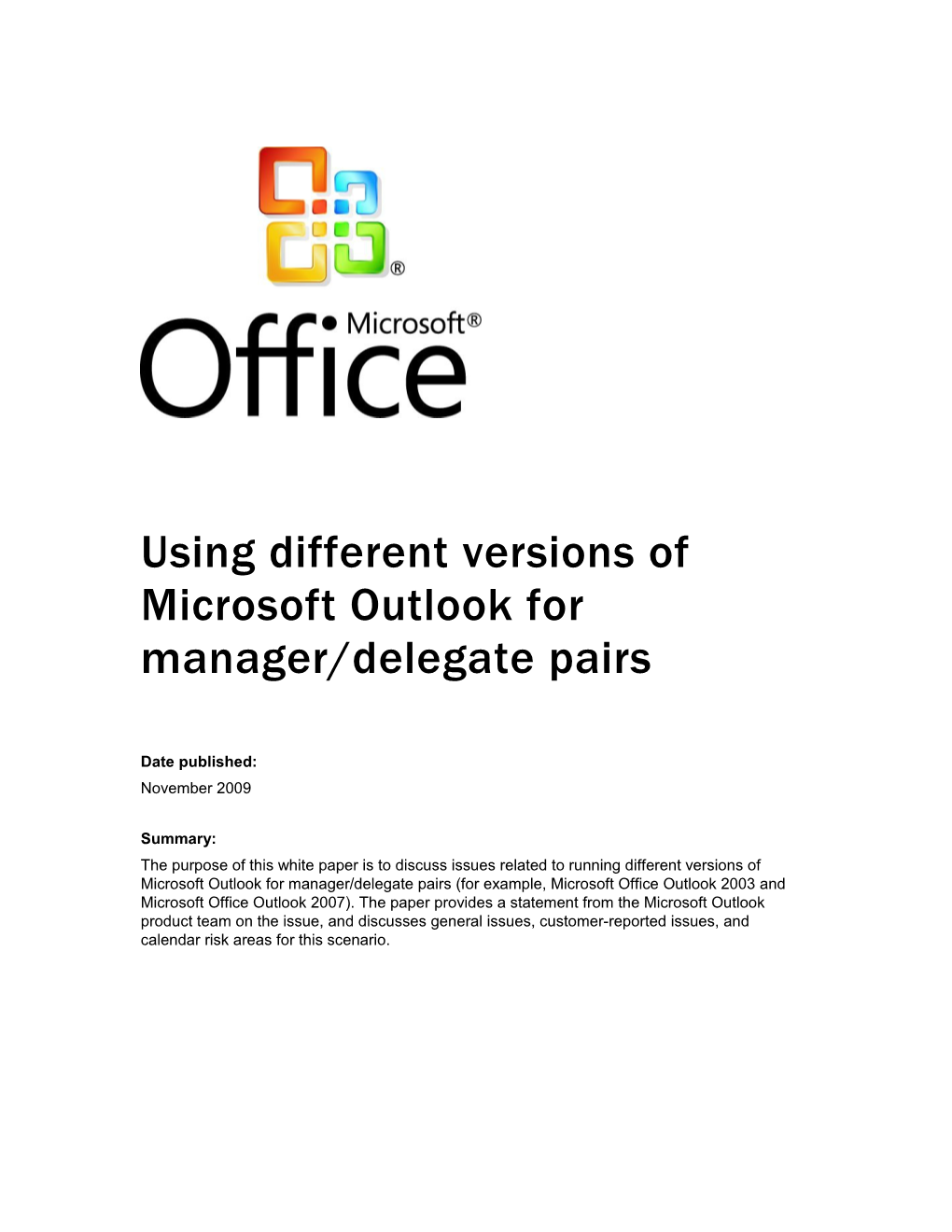 Using Different Versions of Microsoft Outlook for Manager/Delegate Pairs