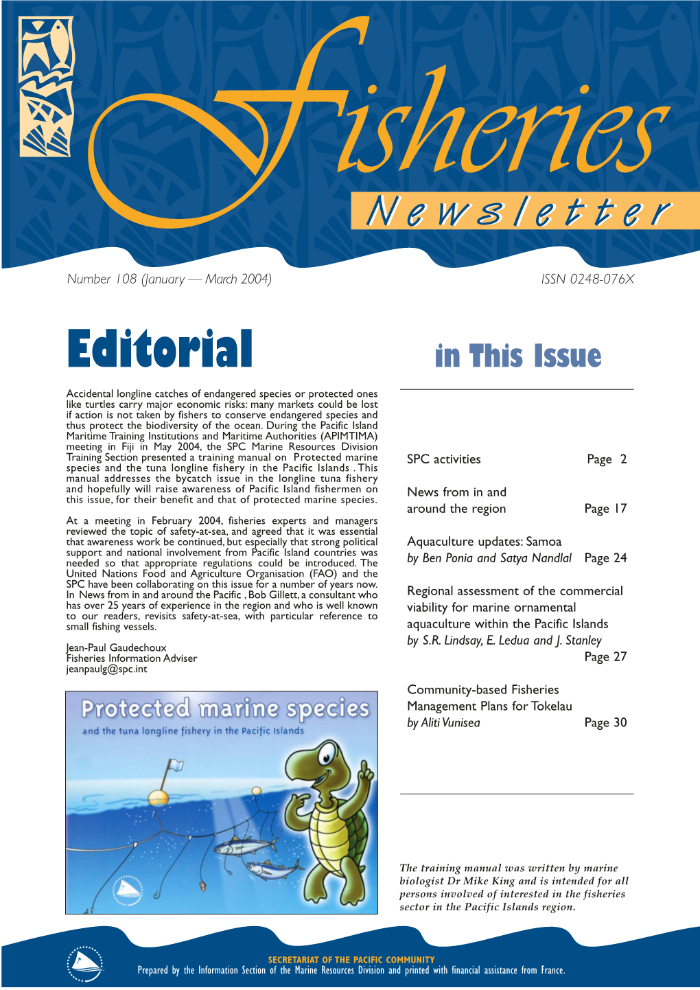 SPC Fisheries Newsletter #108 - January/March 2004 SPC ACTIVITIES