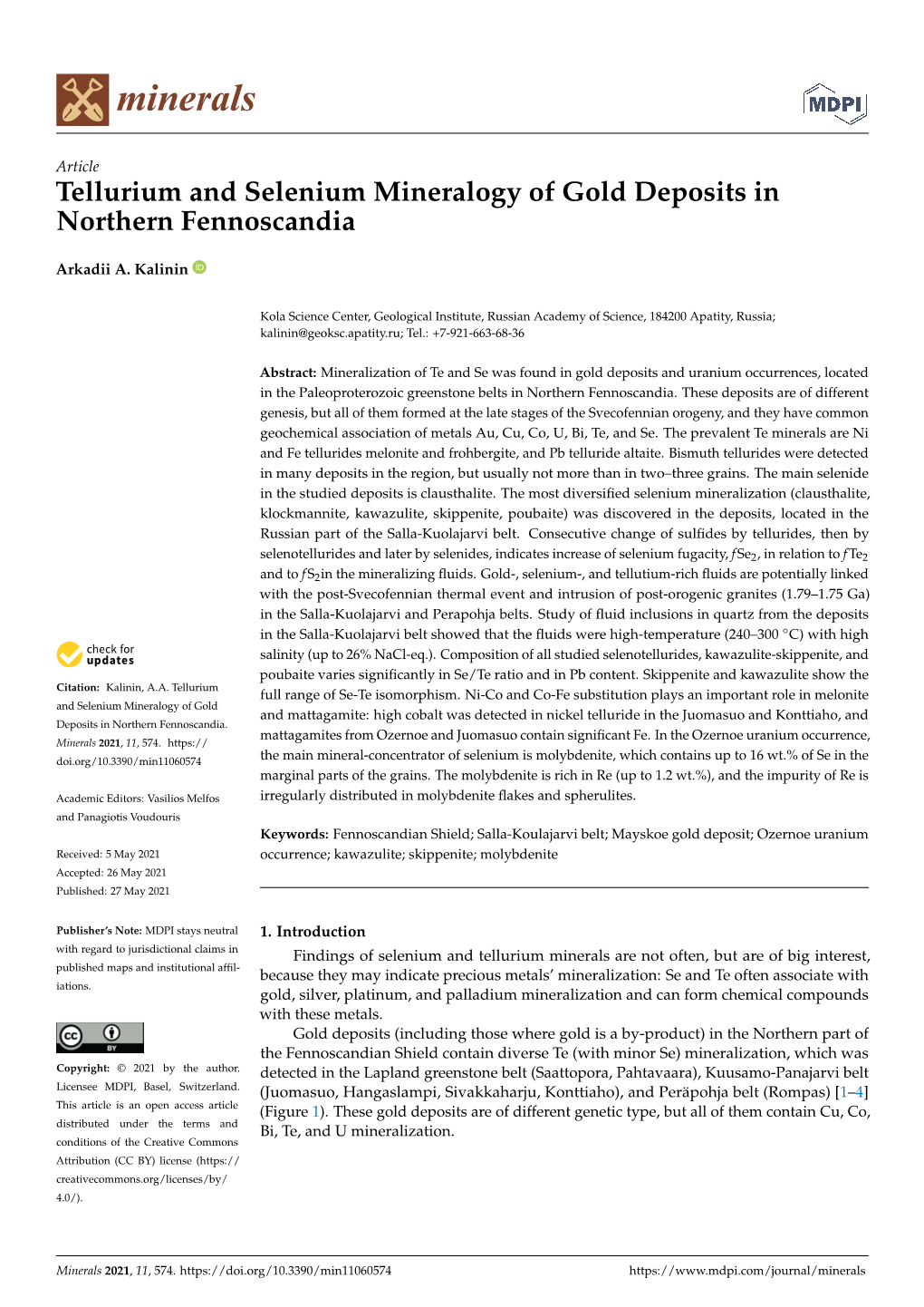 Tellurium and Selenium Mineralogy of Gold Deposits in Northern Fennoscandia