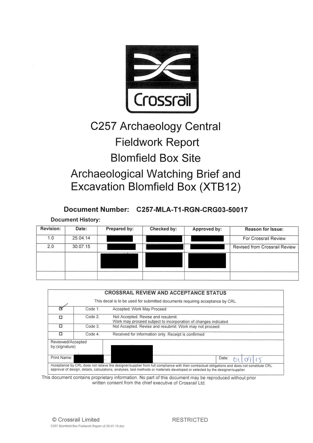 C257 LIS XTB12 Blomfield Box Fieldwork Report