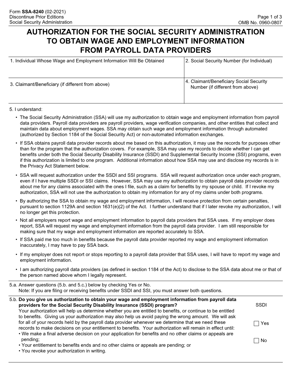 SSA-8240 (02-2021) Discontinue Prior Editions Page 1 of 3 Social Security Administration OMB No