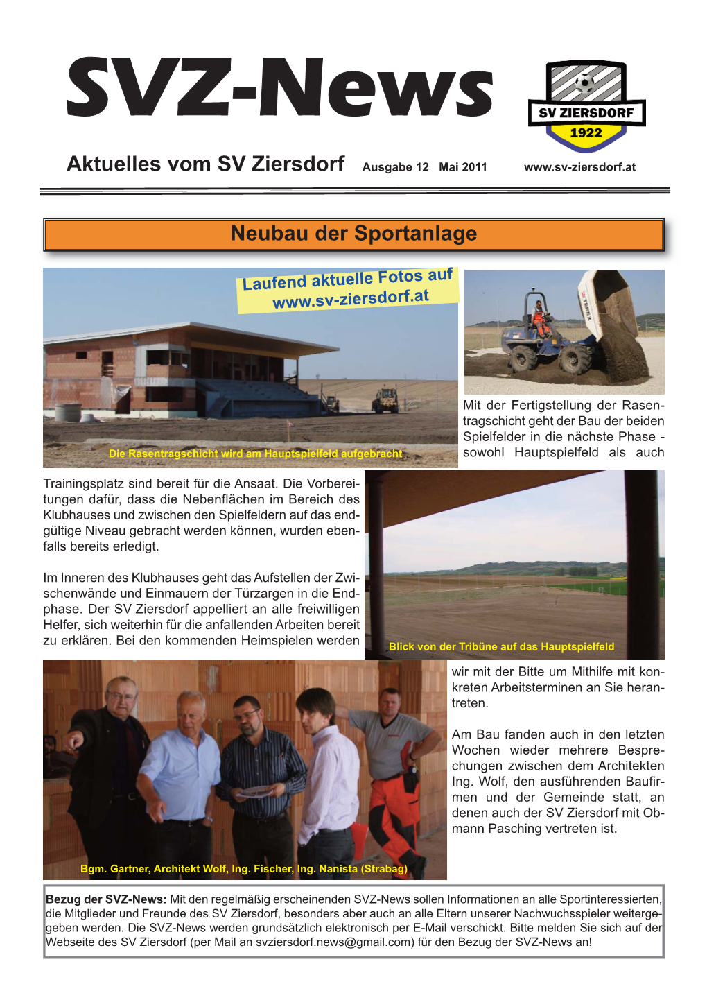 Aktuelles Vom SV Ziersdorf Ausgabe 12 Mai 2011 Neubau Der Sportanlage