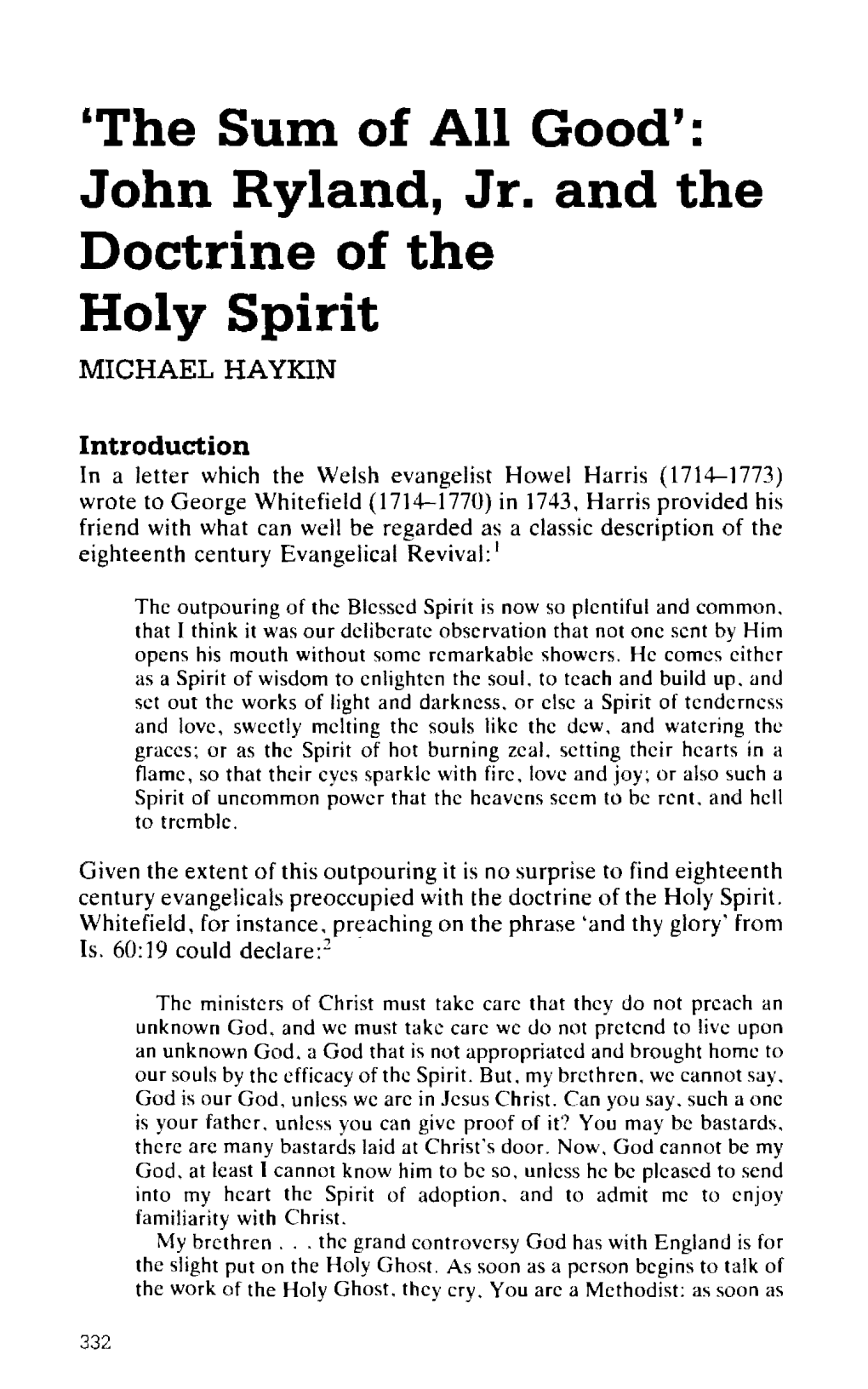 John Ryland, Jr. and the Doctrine of the Holy Spirit MICHAEL HAYKIN