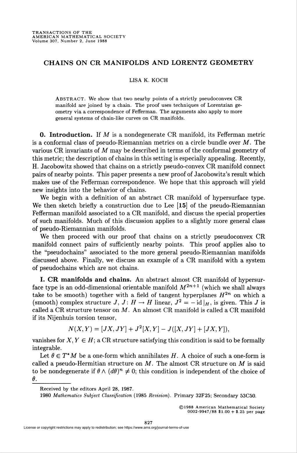 Chains on Cr Manifolds and Lorentz Geometry