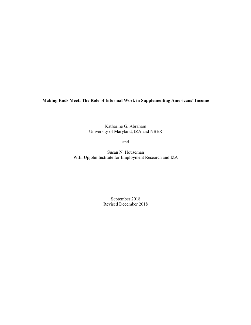 The Role of Informal Work in Supplementing Americans' Income