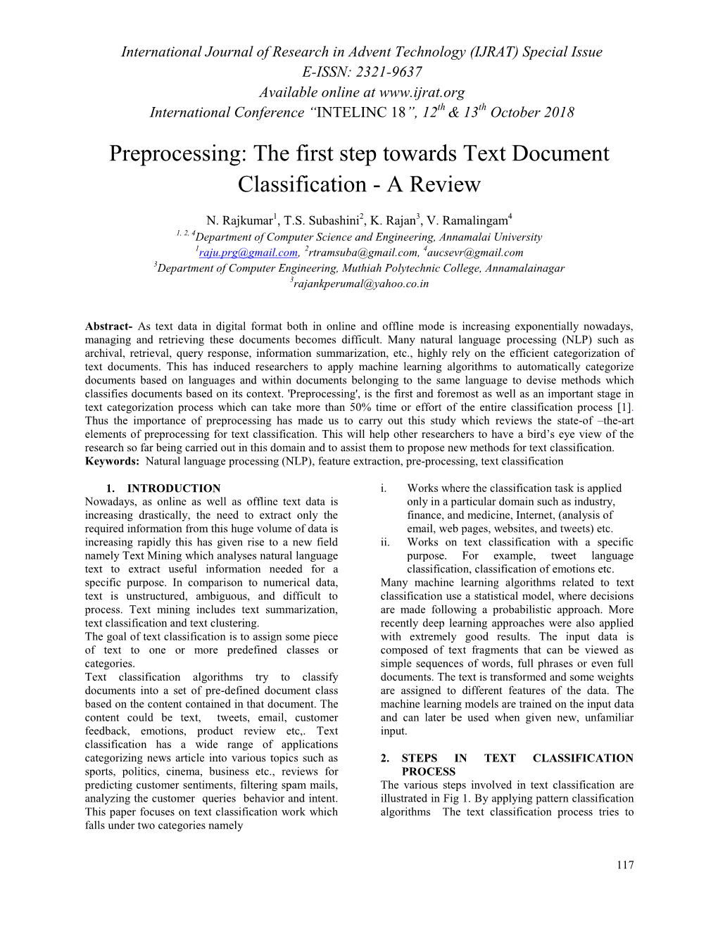 Preprocessing: the First Step Towards Text Document Classification - a Review