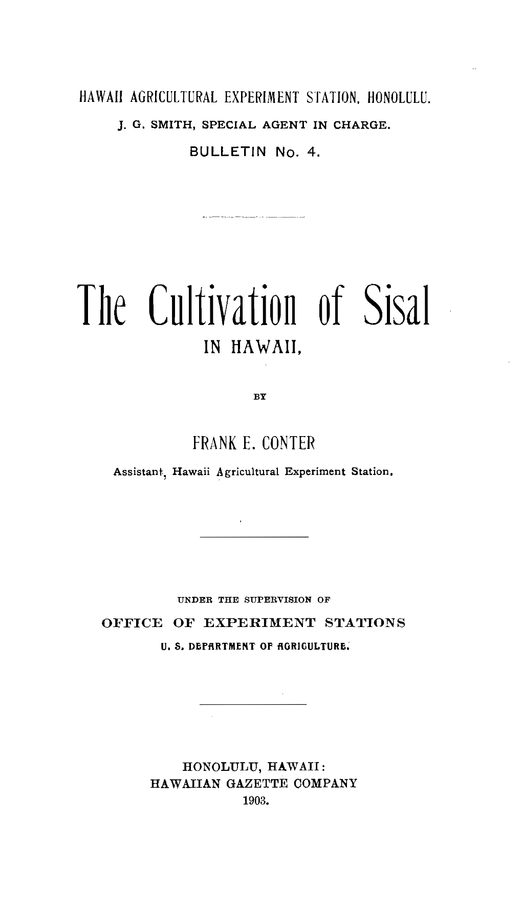 The Cultivation of Sisal in IIA WAII~