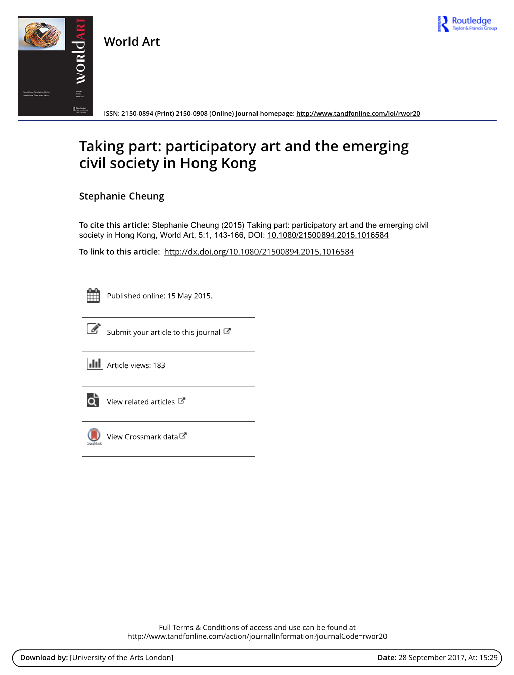 Participatory Art and the Emerging Civil Society in Hong Kong