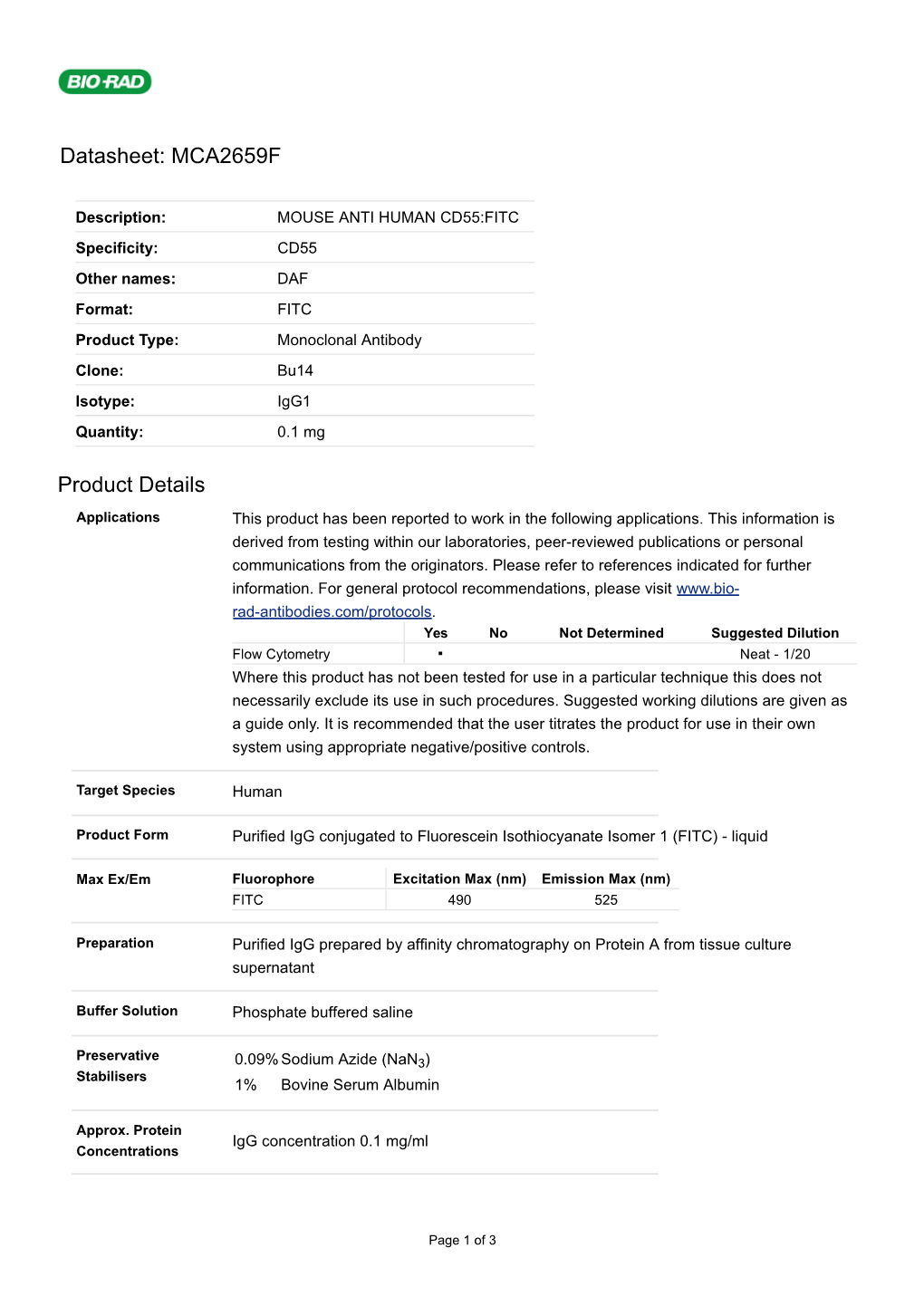 Datasheet: MCA2659F Product Details