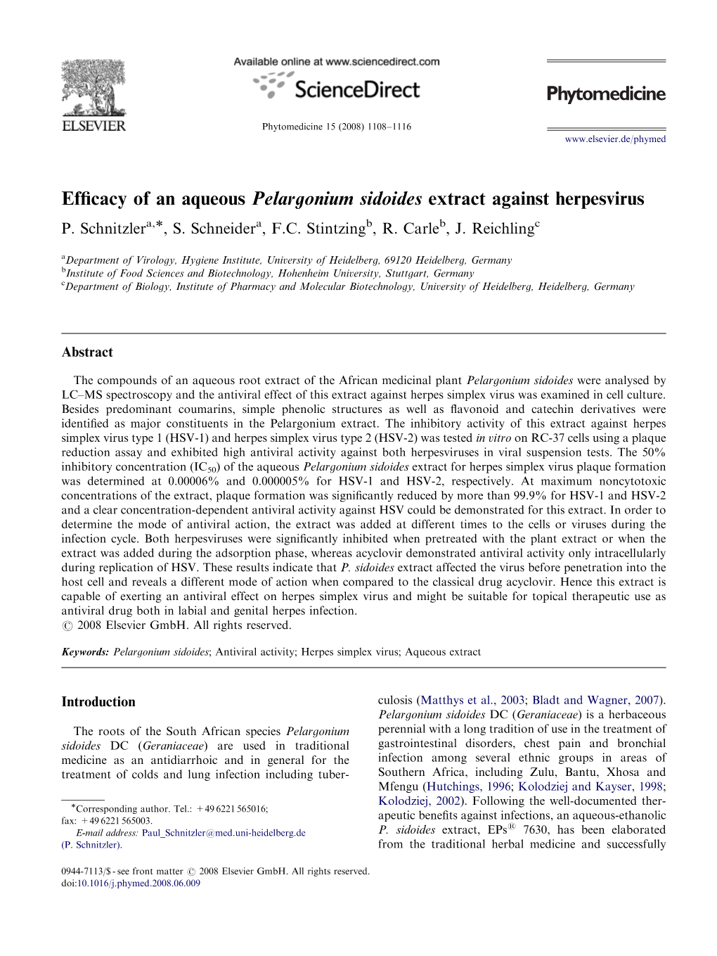 Efficacy of an Aqueous Pelargonium Sidoides Extract Against Herpesvirus