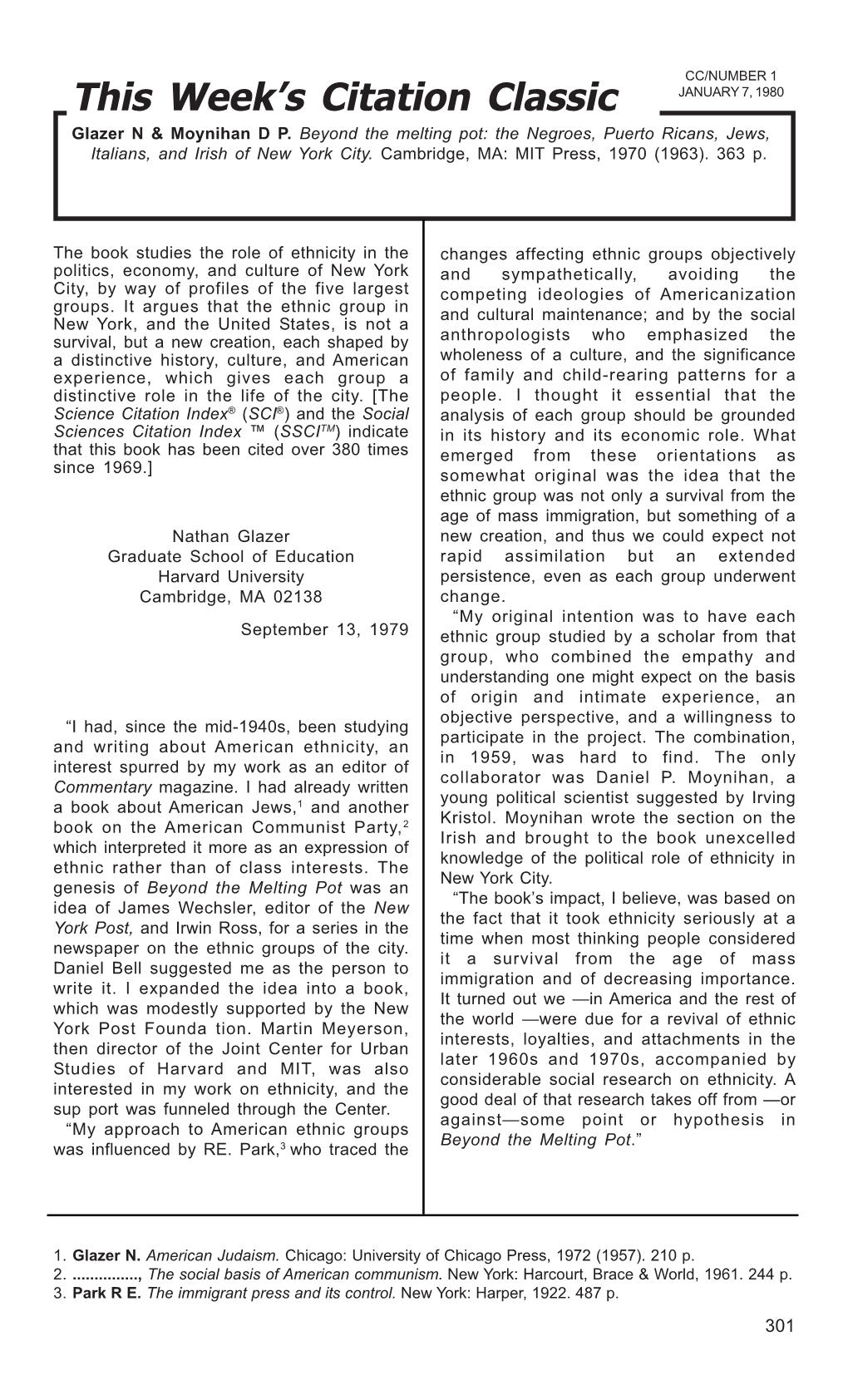 Glazer N & Moynihan D P. Beyond the Melting