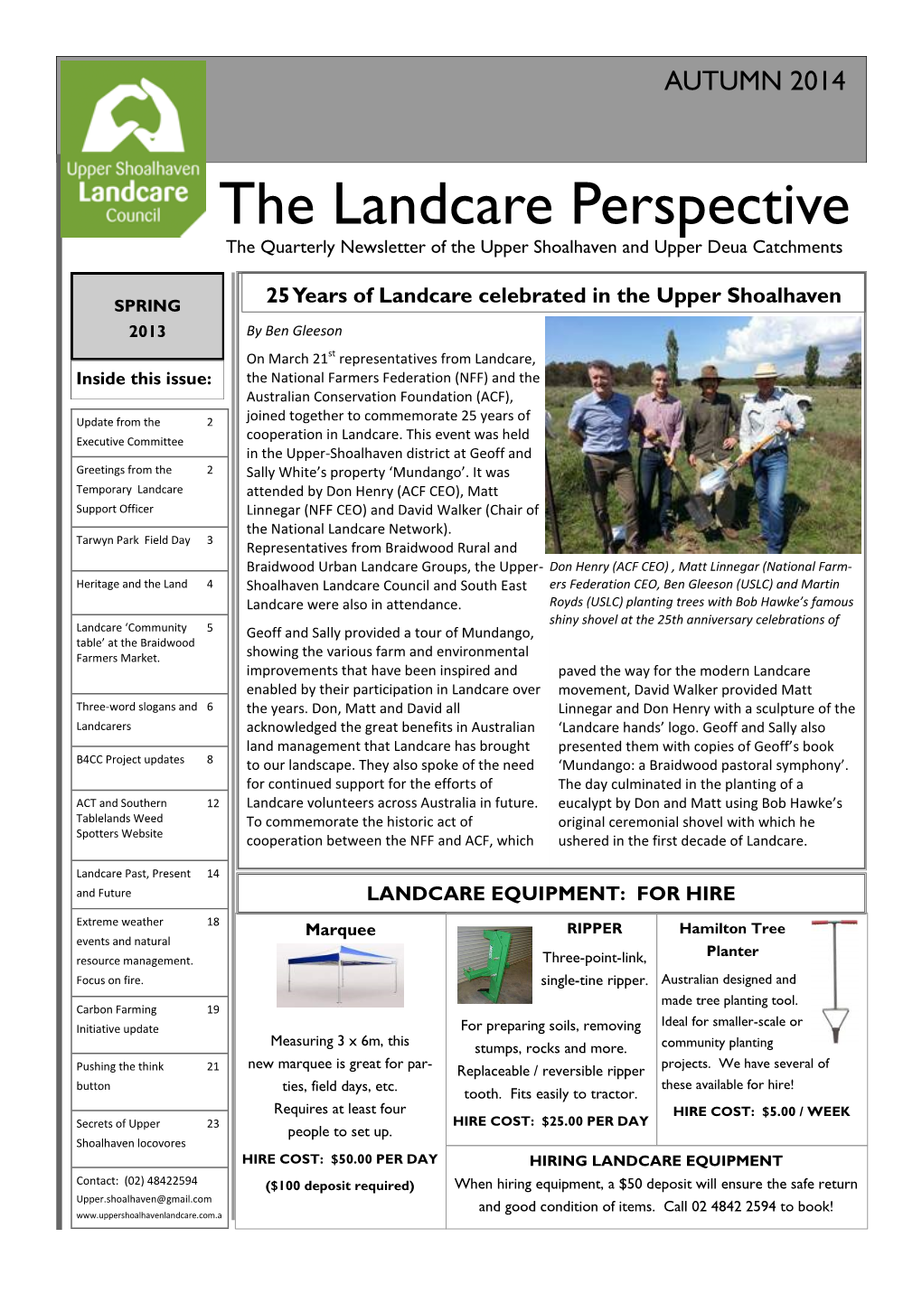 The Landcare Perspective the Quarterly Newsletter of the Upper Shoalhaven and Upper Deua Catchments