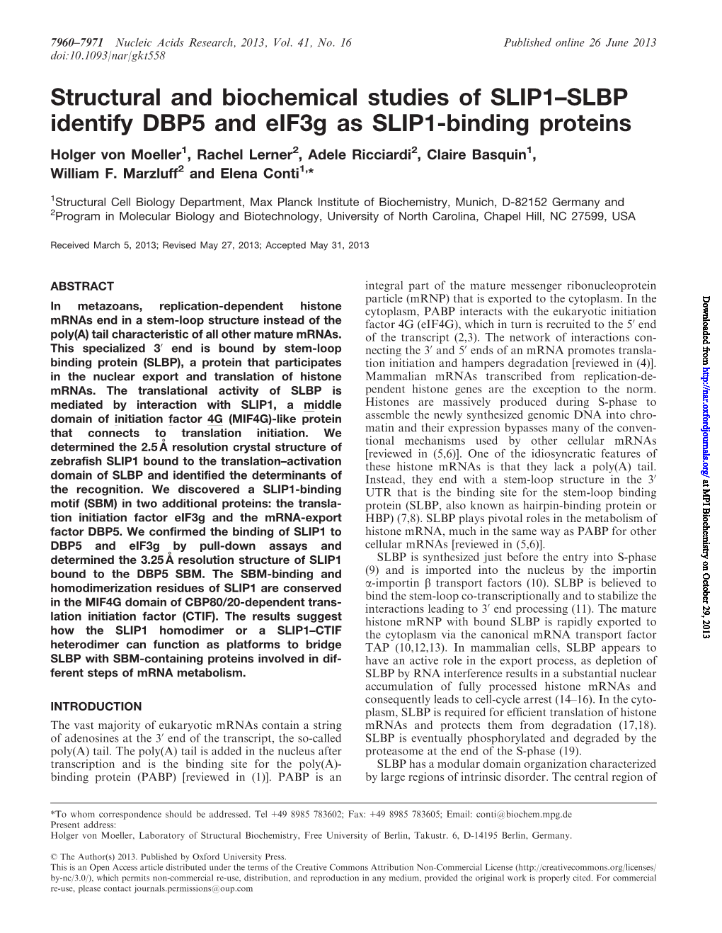 Structural and Biochemical Studies of SLIP1–SLBP Identify DBP5 And