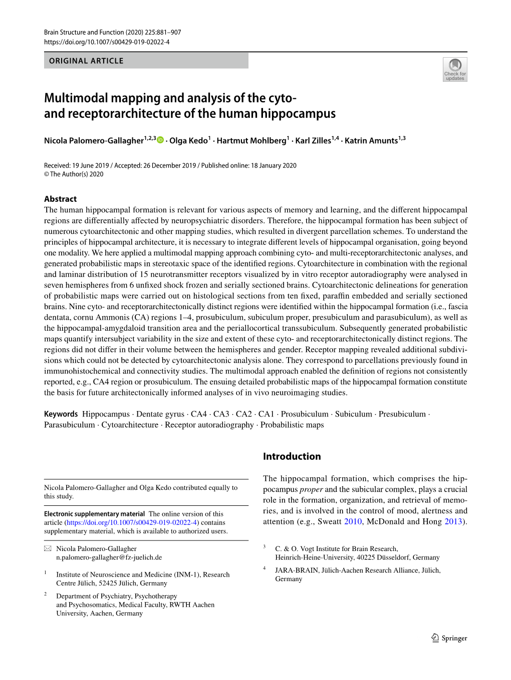 Multimodal Mapping and Analysis of the Cyto- and Receptorarchitecture of the Human Hippocampus