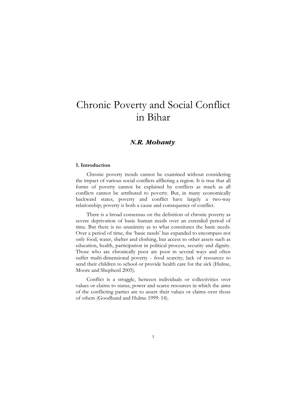 Political Perspectives to Chronic Poverty