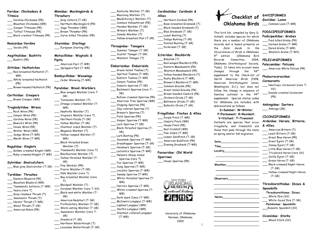 Checklist of Oklahoma Birds