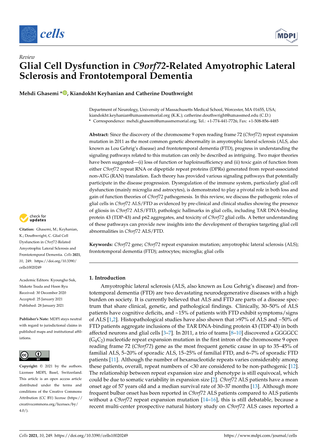 Glial Cell Dysfunction in C9orf72-Related Amyotrophic Lateral Sclerosis and Frontotemporal Dementia