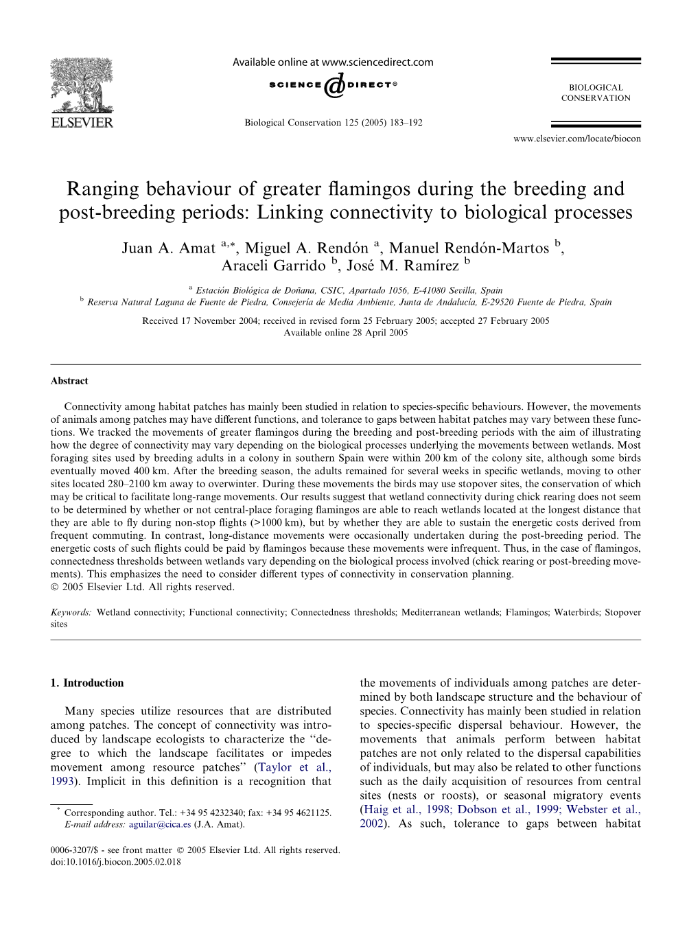 Ranging Behaviour of Greater Flamingos During The