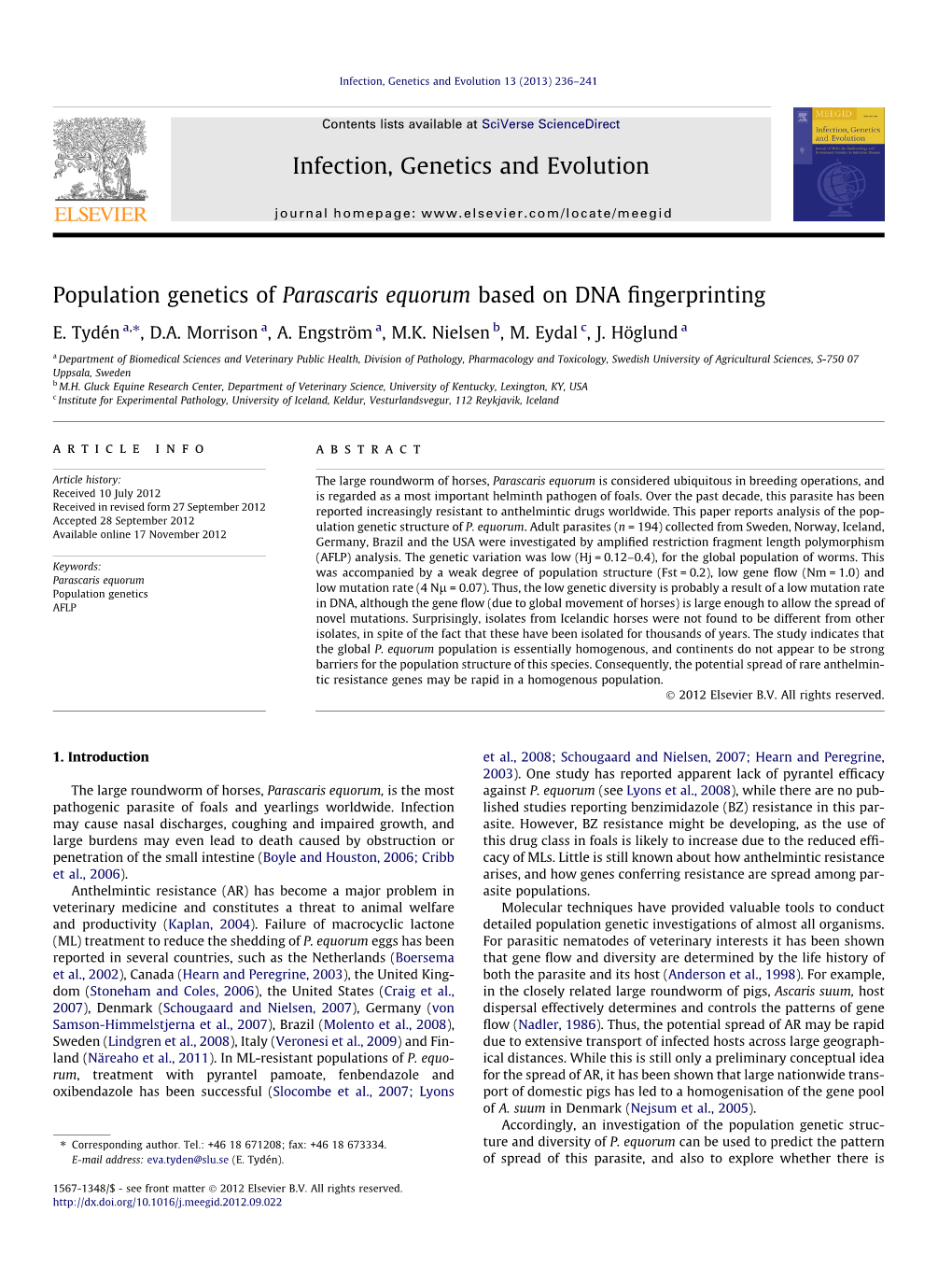 Population Genetics of Parascaris Equorum Based on DNA Fingerprinting