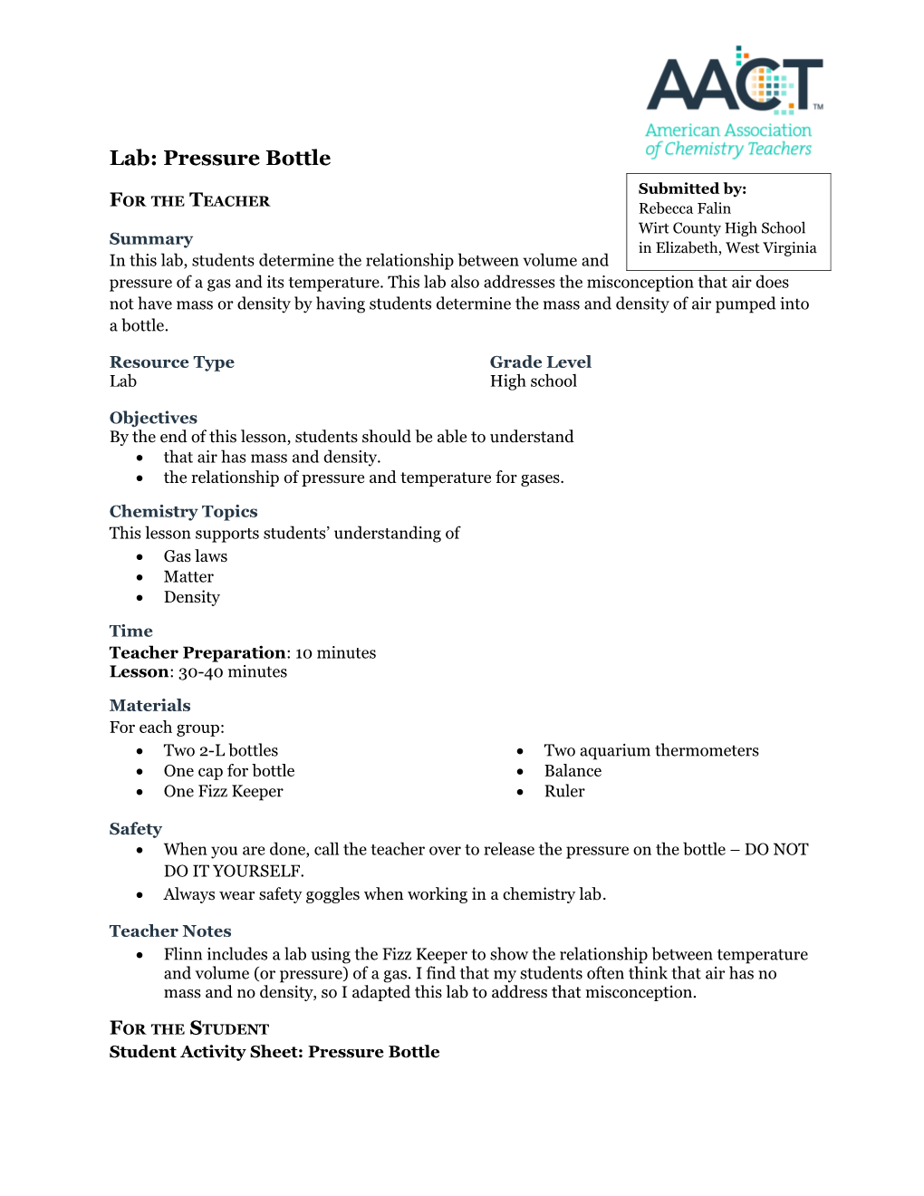 Lab: Pressure Bottle