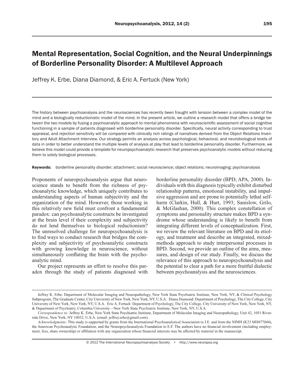 Mental Representation, Social Cognition, and the Neural Underpinnings of Borderline Personality Disorder: a Multilevel Approach